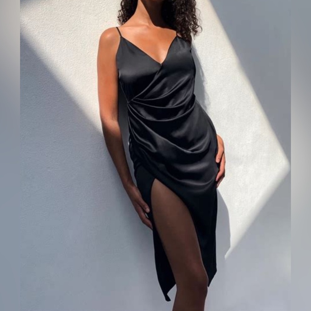 Babaton Black Satin Midi Dress